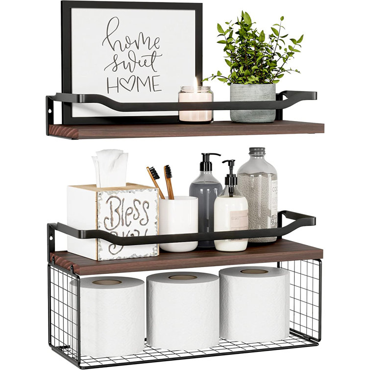 Ivy Bronx Caralyn 2 Piece Solid Wood Accent Shelf with Towel Bar Wayfair